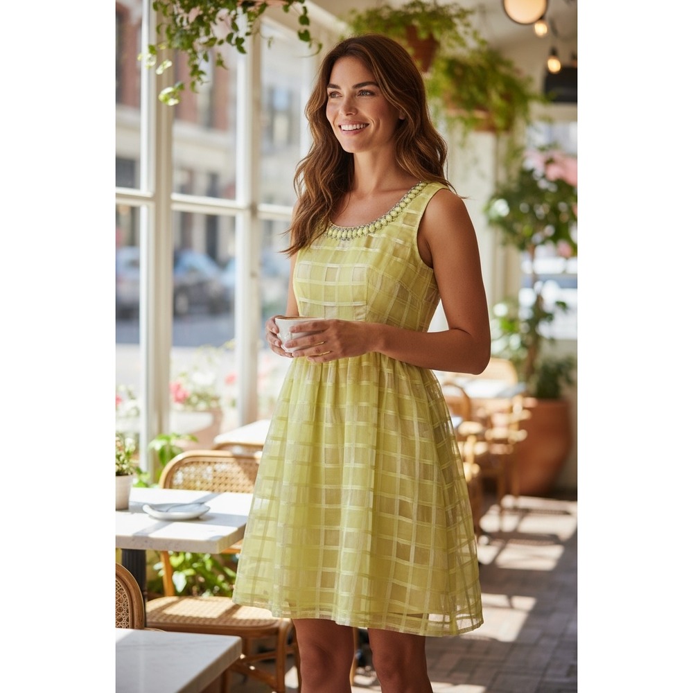 Lucy Paris Yellow Gemstone Lined Party‎ Dress Fit & Flare Wedding Cocktail NWT